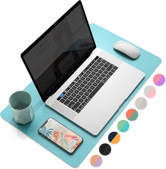 YSAGi Desk Mat, Waterproof Desk Pad,Large Mouse pad for Desk, Leather Desk Pad for Keyboard and Mouse,Dual-Sided Mouse Mat for Office (23.6" x 13.7", Calamine Blue+Cobalt Green)