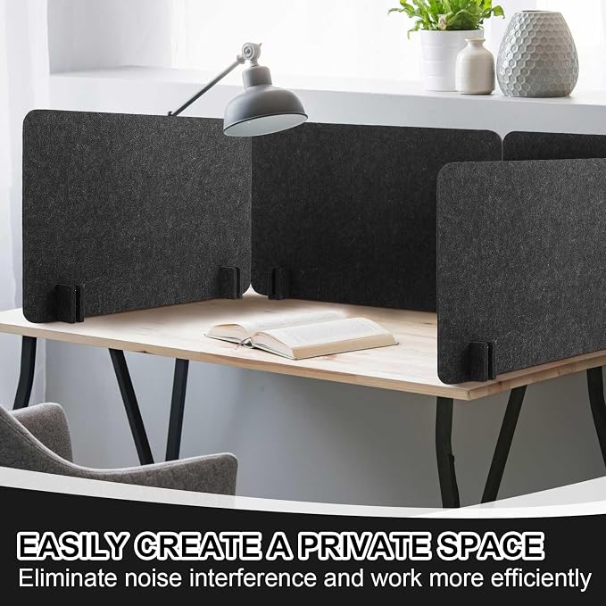 Fabbay 1 Pcs Acoustic Freestanding Desk Divider Desk Partition 16 x 24 Inch Table Freestanding Privacy Panel Visual Distraction and Noise Reducing for Office Classroom (Black Gray)