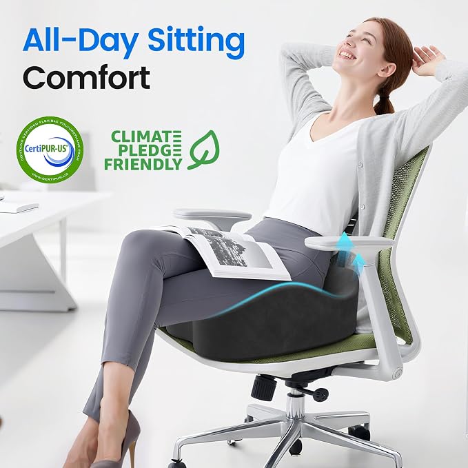 Seat Cushion, Non-Slip Memory Foam Chair Cushion for Taibone, Grey/X-Large | Chair Pillow with Handles for Car Office Chair, Tailbone/Sciatica Easing& Post-Surgery Recovery Chair Cushion