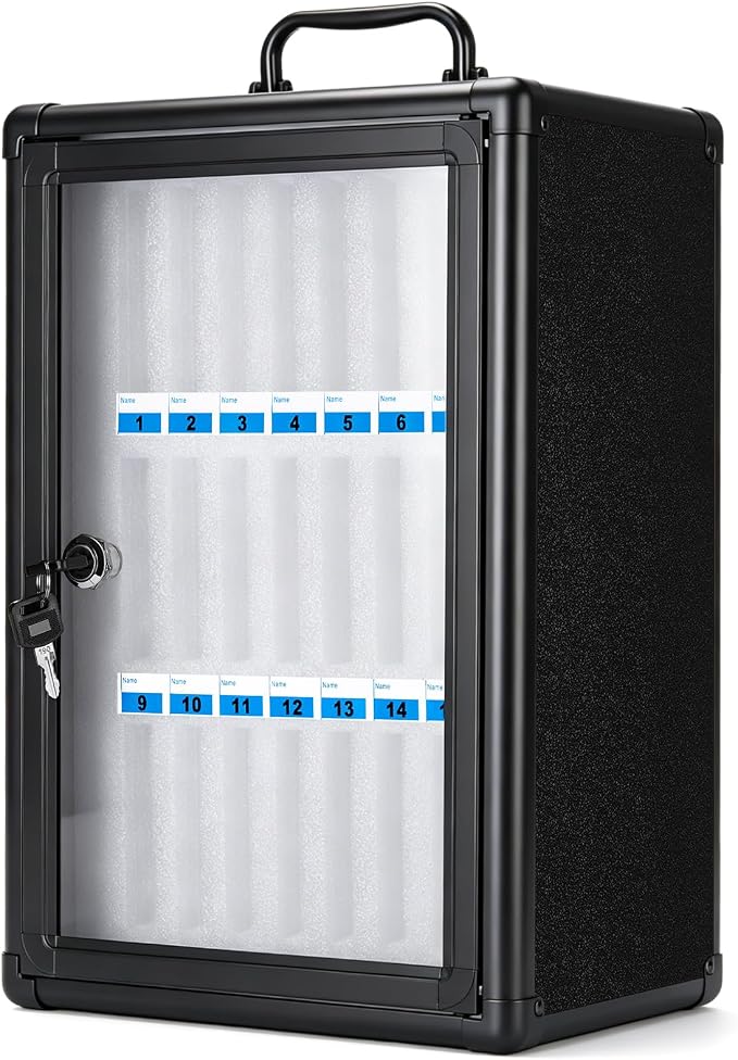 Amylove 24 Slots Cell Phone Locker Cabinet Aluminum Alloy Pocket Chart Storage Locker Box Cabinet Wall-Mounted Cell Phones Storage Box with Handle for Office Classroom Gym (Graphite Gray)