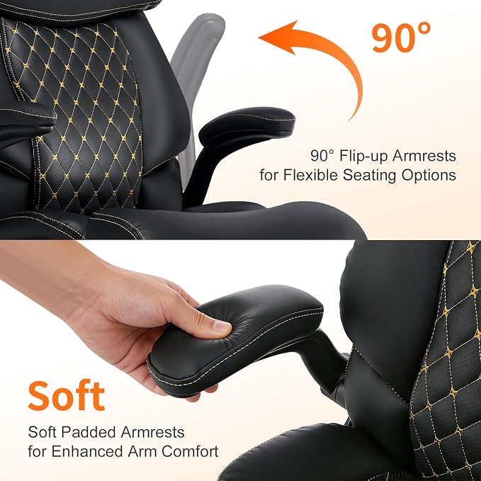 Big and Tall Office Chair 600lbs, Heavy Duty Ergonomic Executive Desk with Adjustable Armrests, Wide Seat, PU Leather Fabric, Air-Adjust Lumbar, Comfortable Office Chair for Heavy People