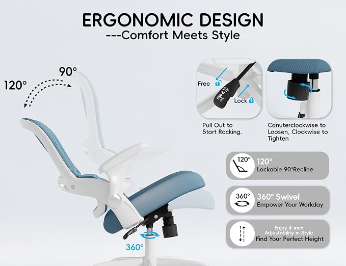 TRALT Office Chair - Ergonomic Office Chair with Back Support, Home Office Desk Chairs, 330lbs Wide Seat Big and Tall Office Chairs, Comfy Desk Chair for Work, Study, Office, Gaming (Blue)