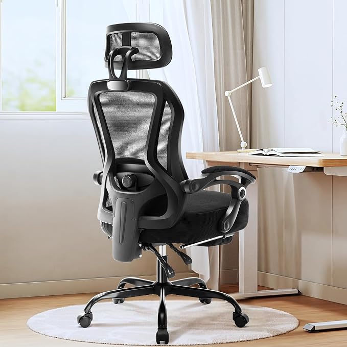 Ergonomic Office Chair with Footrest,Ultra Thick Desk Chair,Black | 150°Reclining,Mesh High Back,Adjustable 2D Lumbar Support and Headrest,4.8" Spring Cushion,Premium Computer Chair for Adults
