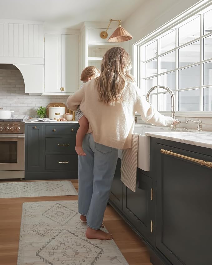 House of Noa Nama Standing Mat – Anti-Fatigue Kitchen Mats for Floor, Cushioned & Non-Slip Kitchen Comfort Mat for Standing, Thick Foam Anti-Fatigue Mat for Kitchen & Workspaces, Ula Calico 22" x 36"
