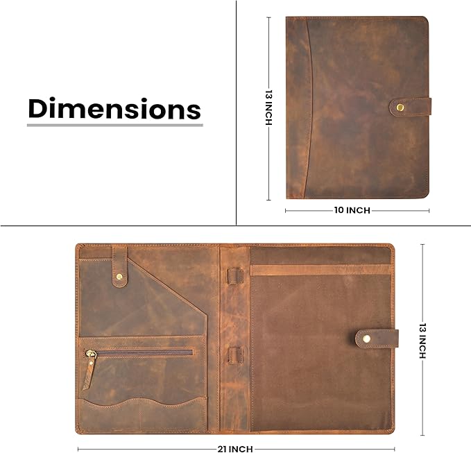 Leather Resume Portfolio Folder for Interview, Professional Padfolio Organizer Binder A4, Graduation & New Job Gift for Men Women – Brown