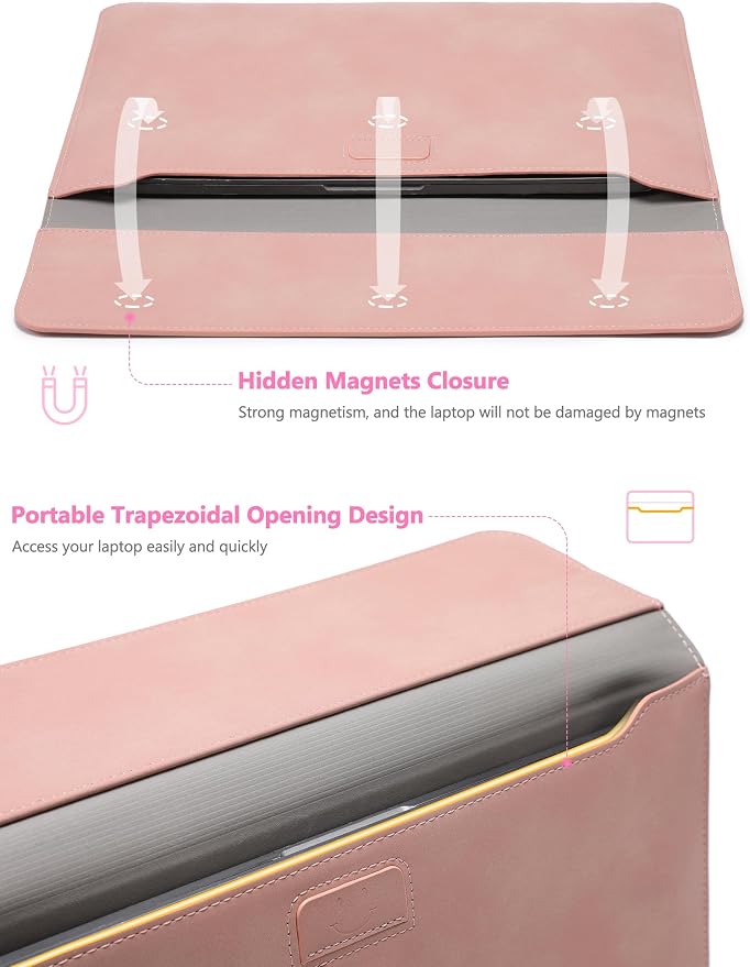 HYZUO 15-16 Inch Laptop Case Bag Sleeve with Stand Feature for MacBook Pro 16 M5/M4/M3/M2/M1 Pro/Max 2026-2019, XPS 15, MacBook Pro 15 2015-2012, Samsung Galaxy Book Flex 15, Pink
