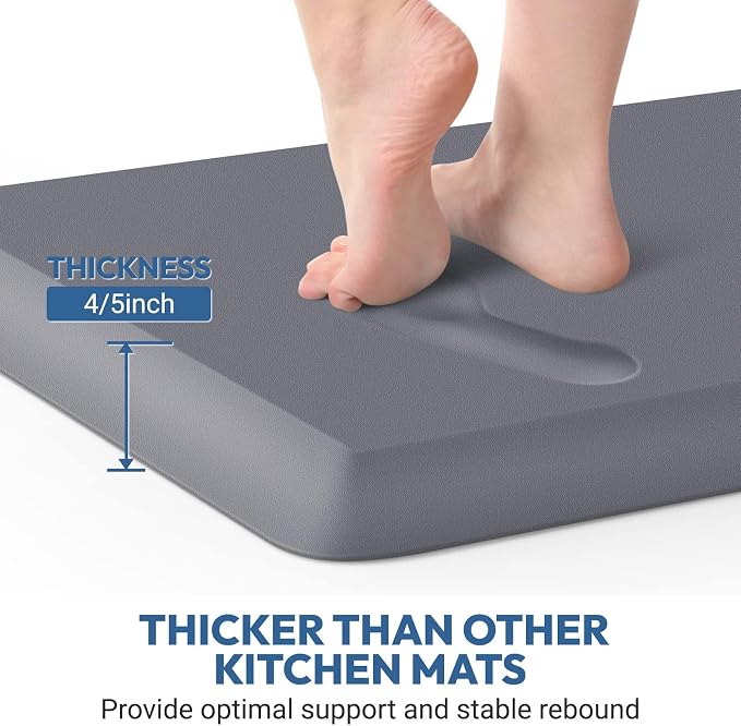 4/5 Inch Thick Kitchen Mat - Cushioned Anti Fatigue Mats for Kitchen Floor - Easy to Clean, Waterproof, Non-Slip Kitchen Rug for Sink, Office, Kitchen (17''x24'' Grey)