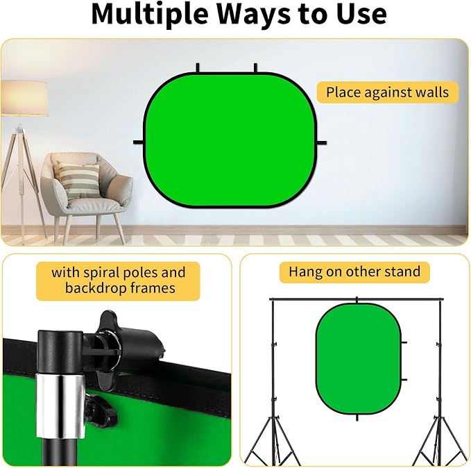 Meking 3x5ft Green Screen Backdrop for Photography, 2-in-1 Collapsible Background Panel with Clip and Carry Bag for YouTube Videos Photo Studio Props