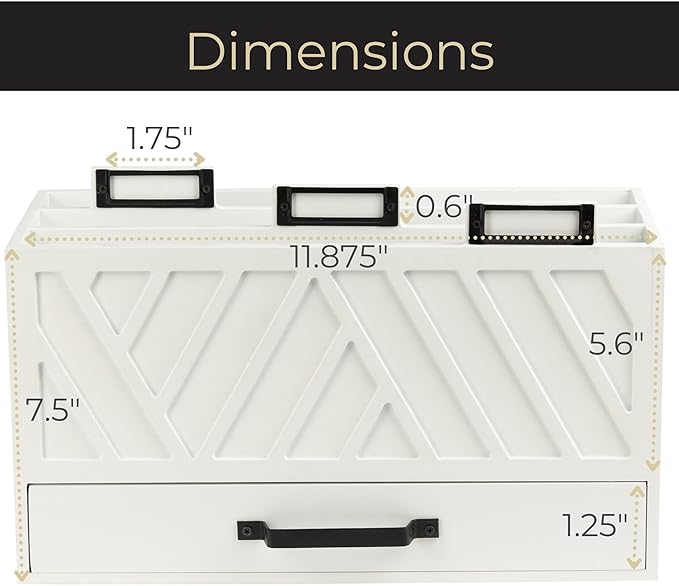 BLU MONACO | Wooden Mail Organizer with Drawer and Gold Labels | Mail Sorter Organizer Countertop for Desk | Paper and Letter Sorter for Office Storage