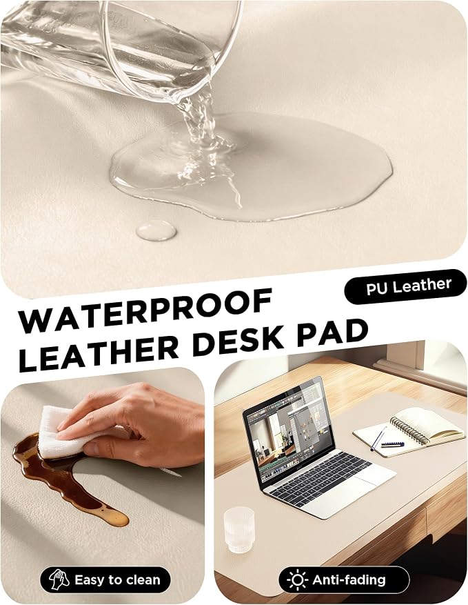 YSAGi 55" x 17" Large PU Leather Desk Mat for Keyboard and Mouse - Waterproof Non-Slip Desk Pad Protector for Office, Home, Writing Desk, Beige