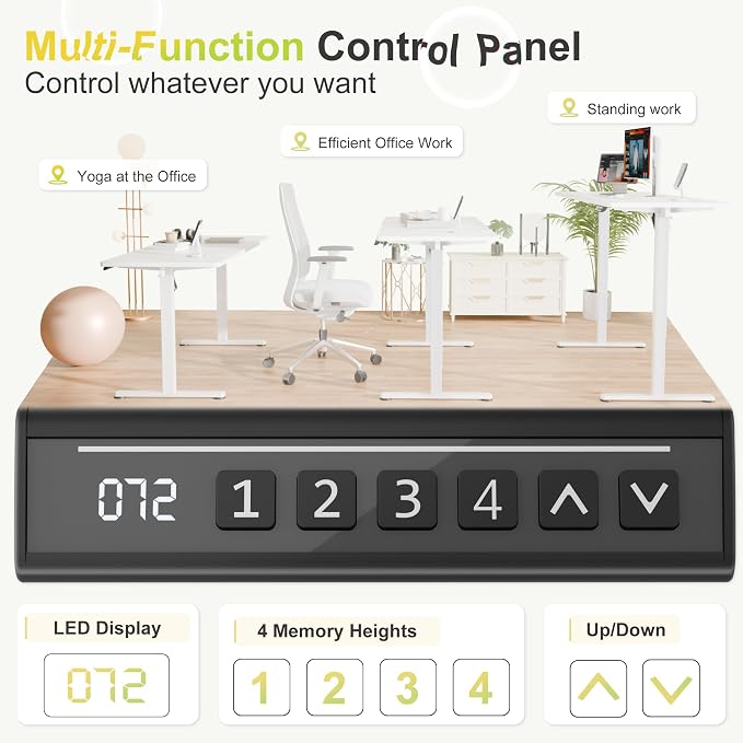 Furmax Electric Standing Desk, 55 x 24 Inches Sit Stand up Desk, Sit Stand Height Adjustable Home Office Desk with 4 Height Position Memory (White, 55)