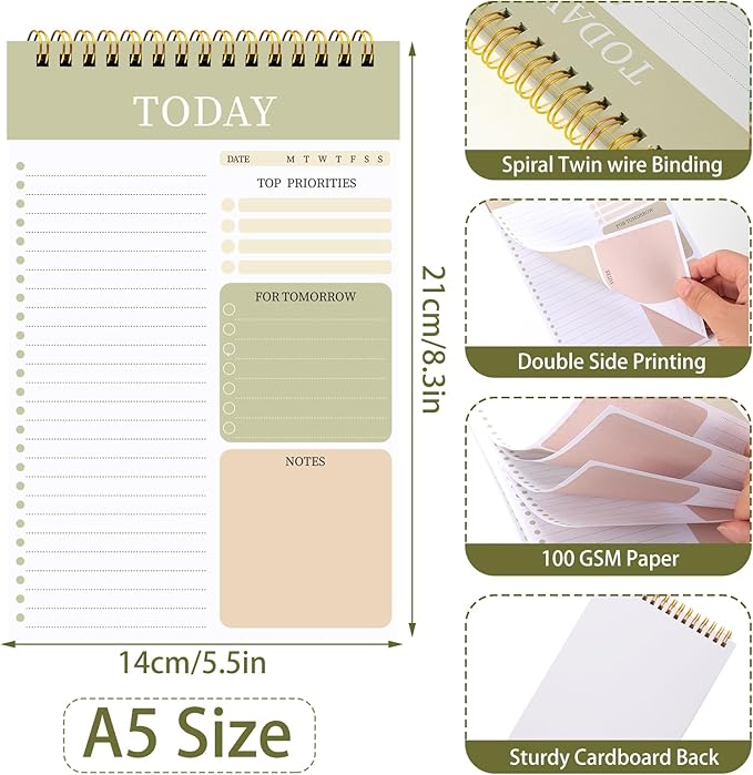 2 Packs To Do List Notepad, Total 208 Pages To Do List Notebook A5 Undated Daily Planner Notepad with Task Checklist Home Office School Supplies