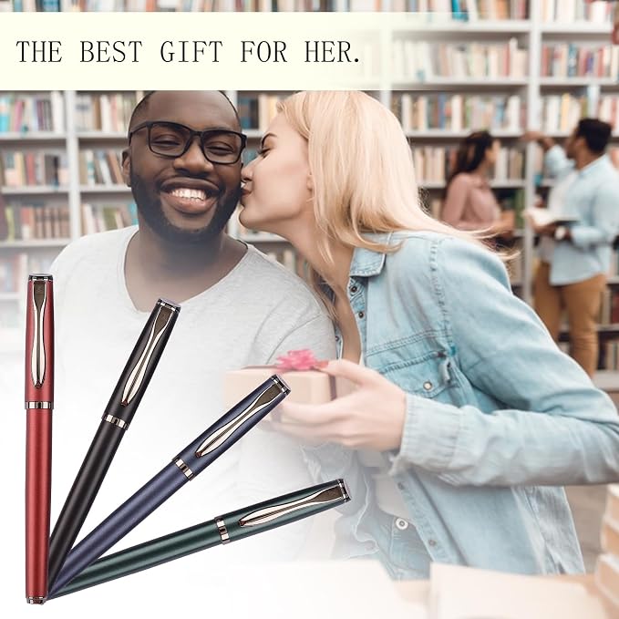 Liquid Ink Rollerball Pen,Luxury Nice pen Metal Smooth writing stylish design effortless writing,fancy pens with gift case for Men & Women with 2 Refills-Inky black