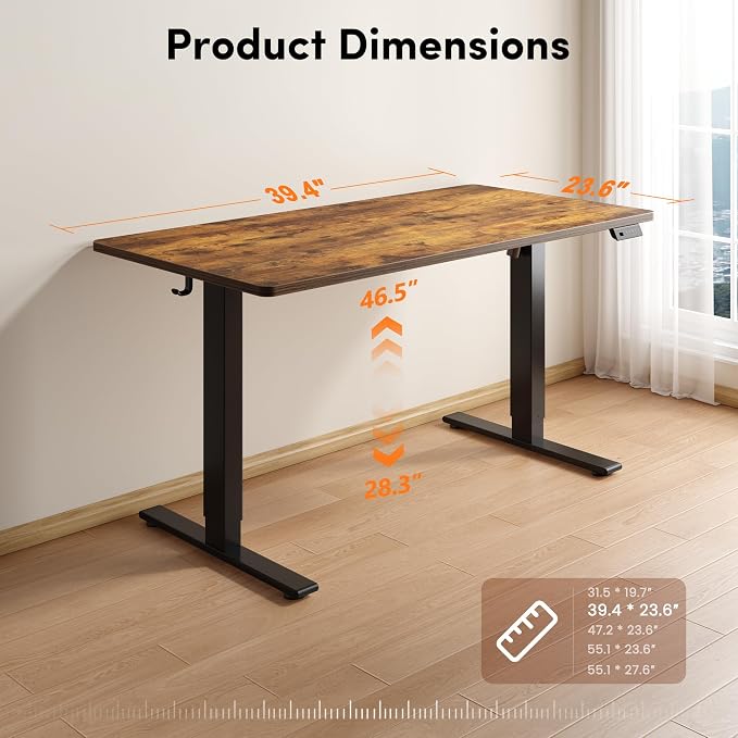 FEZIBO One-Piece Standing Desk, 40"x24" Seamless Tabletop Electric Height Adjustable for Home Office, Study Rooms & Multi-Device Workstations, Rustic Brown