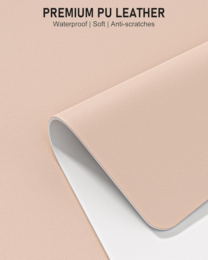 Desk Pad, 35.5" x 17" PU Leather Non-Slip Desk Mat Large Mouse Pad for Desktop, Waterproof Laptop Computer Writing Mat for Office, Home, Work, Gaming, Flesh Pink