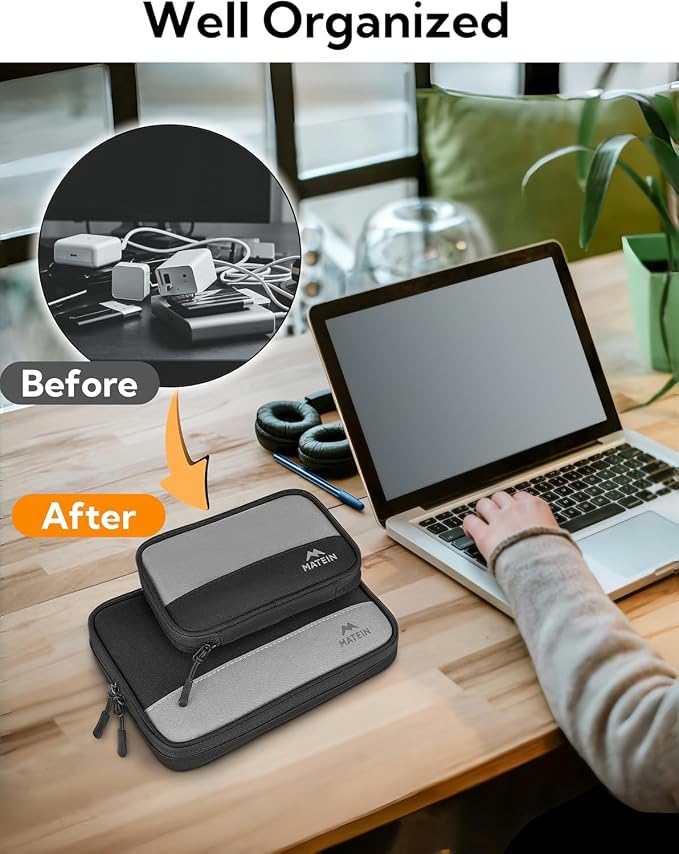 MATEIN Cord Organizer Travel Case, Cable Storage Bag, 2 Pack | Water Resistant, Tech Organizer Pouch, For Small Electronic Accessories, Portable Electronics Case, For Changer, Earphone