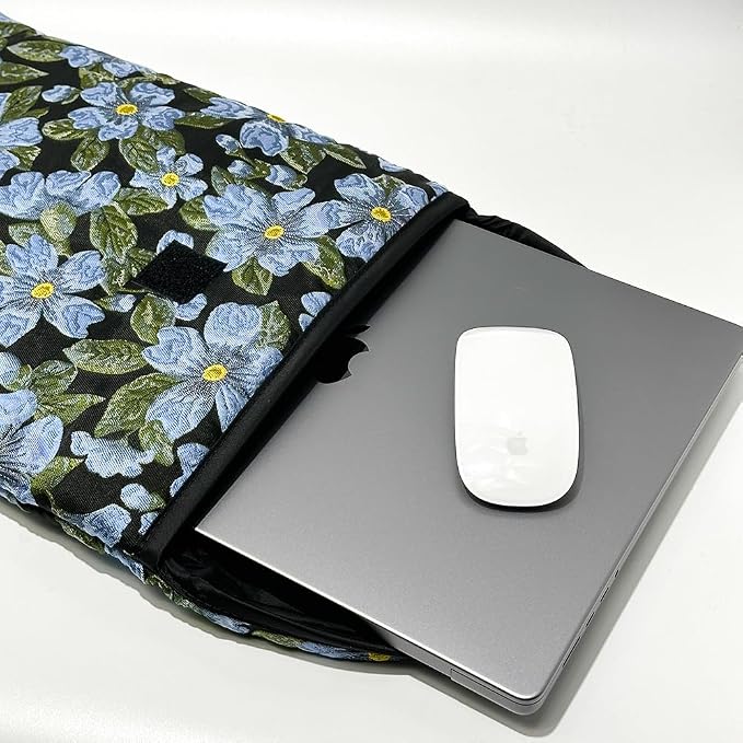 Puffy Laptop Sleeve 11-12 Inch Blue Flower, Protective Carrying Case for Men and Women, Cute Case Bag Compatible with 11 and 12 Inch Laptops, 10.9" Ipad 10, 10.2" Ipad 7 8 9 in Cover