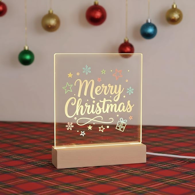 5.9 x 5.9 Inch Warm LED Message Memo Note Board with Colors, Clear Acrylic Desktop Light Up Dry Erase Drawing Writing Board with Stand