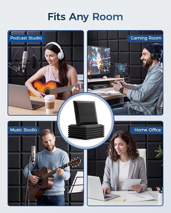 GUERRI 12 Pack Acoustic Foam Panels 12" x 12" x 2" Flat Design Sound Proof Foam Panels High Density Sound Absorbing Foam Echo Reduction for Wall, Home Studio, Recording & Gaming