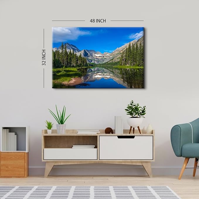 Green Forest Canvas Wall Art Colorado Mountain Lake Wall Decor for Living Room Decorations 32x48", Glacier National Park Nature Landscape Pictures Yosemite Pine Trees Scenery Framed Poster Artwork