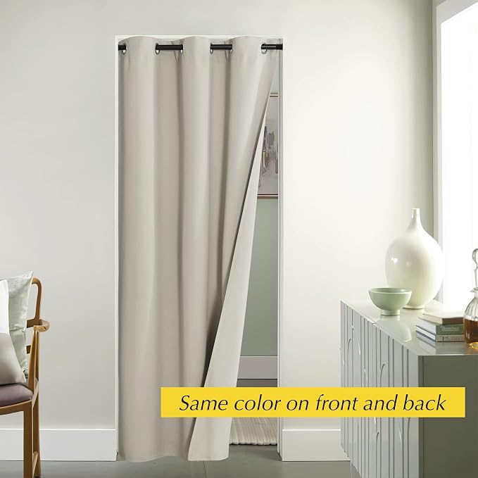 NICETOWN Grommet Top Blackout Door Curtains for Doorway, Solid Farmhouse Room Darkening Thermal Insulated Curtain Drape for Doors Windows, 1 Panel, W42 x L95 inch, Natural