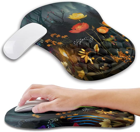 Ergonomic Mouse Pad Wrist Support with Memory Foam Massage Bulge, Carpal Tunnel Pain Relief Mousepad Wrist Rest for Mouse(12x8 inch, Midnight Forest)
