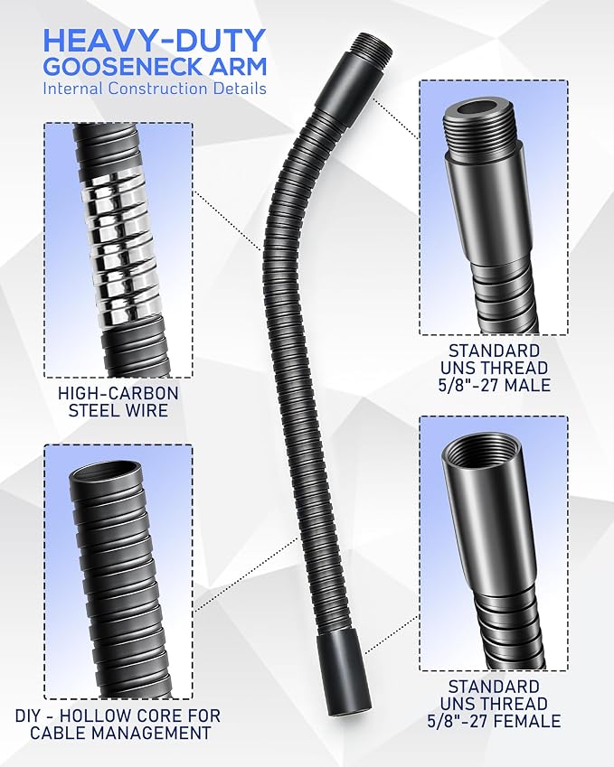6-INCH Heavy-Duty Microphone Flexible Gooseneck Hose Arm - Mic Stand Mount Extension Tubes with Universal 5/8-27" Thread