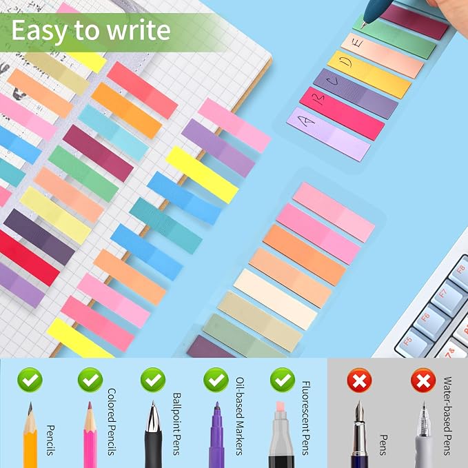Lysas 2400pcs Book Tabs for Annotating, Writable Morandi Translucent Page Markers Sticky Tabs Clear Sticky Notes, Repositionable Book Flags Strip, Annotation File Index Tabs