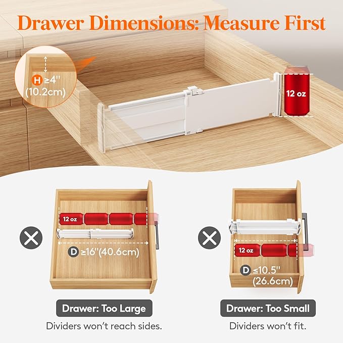 Lifewit 14 Pack Drawer Dividers for Clothes, 4" High 10.5"-16.5" Expandable Dresser Drawer Organizers, Adjustable White Plastic Separators for Kitchen, Cabinet, Nursery, Socks & Underwear Storage