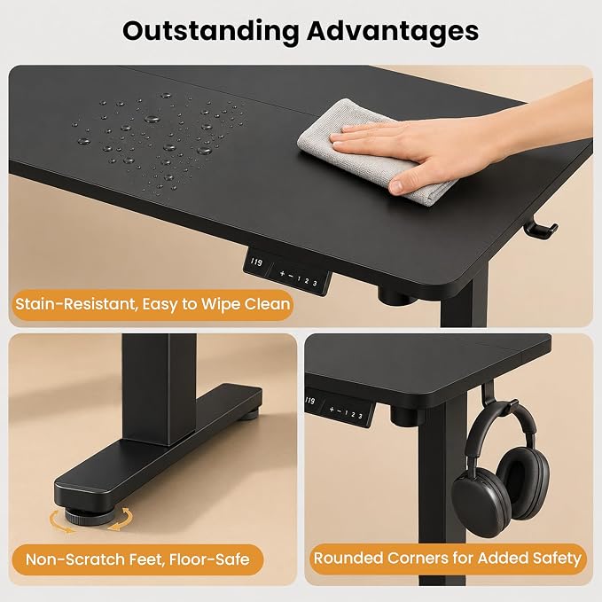 Electric Standing Desk, 40" x 24" Adjustable Height Sit Stand Desk, Small Space Workstation, Compact Computer Desk for Home Office, Stable Steel Frame (Black)