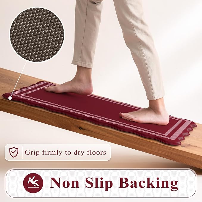 KIMODE Anti Fatigue Kitchen Mats, Christmas Decor Red Kitchen Runner Rugs | Padded Kitchen Mat for Floor,Comfort Standing Desk Mat,Cushioned Kitchen Mats for Floor Laundry Office Bath Sink Dormitory