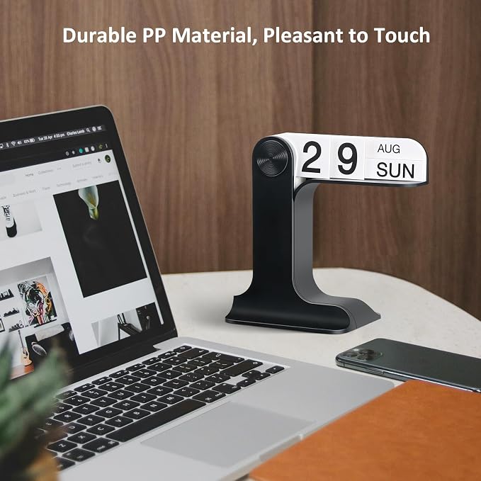 Desk Calendar Standing Flip, Creative Perpetual Flip Calendar, Durable PP Material Daily Desktop Calendar with Large Display, Simple Sleek Desk Accessories for Home Office Decor, Black