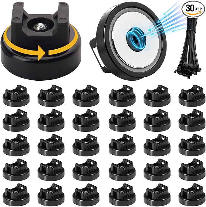 30 Pcs zbab1 Magnetic Zip Tie Mount Base, 35LBS Strong Magnetic Wire Holder & Cable Clips,Magnetic cable management for cars, offices, homes, and boats Diameter 25mm