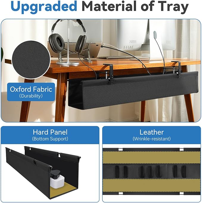 SHUWEI 36" Under Desk Cable Management Tray, Premium Fabric Cable Management for Desk, Clamp/Screw Mount Cable Tray for Office and Home (Off White, 36" L)