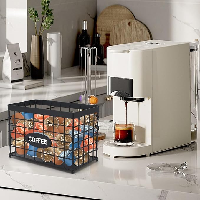 Coffee Pod Holder Basket Magnetic Coffee Pods Holder High-Capacity K Cup Holder Coffee Bar Accessories.Suitable for Kitchen Countertop and Side of the Refrigerator
