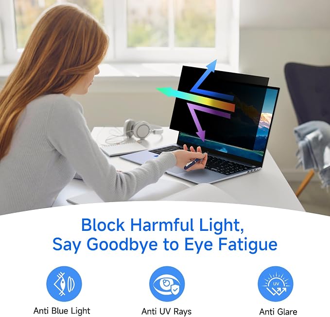 ZOEGAA 4-way 360° Privacy Screen For 14 Inch 16:9 Laptop That Screen Size is 12.2 in Wide and 6.8 in High. Removable Privacy Screen For Laptop Monitor, Anti Glare And Blue Light, Compatible With HP Dell Lenovo Asus Samsung Acer Thinkpad