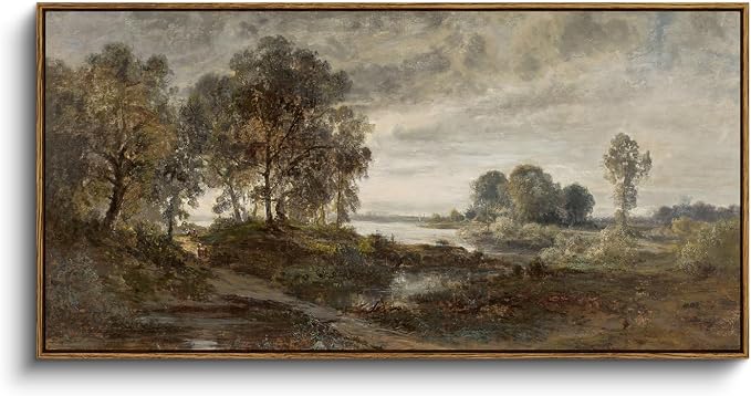 InSimSea Extra Large Framed Vintage Wall Art, Living Room Country Farmhouse Decor, Moody Summer River Landscape Canvas Prints, Retro Scenery Long Picture for Bedroom Above of Bed, 20x40inch