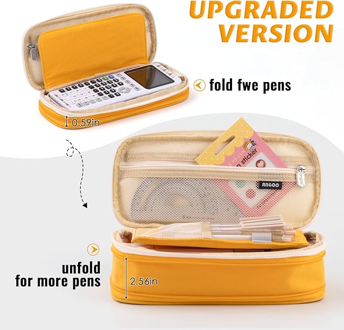 EASTHILL Big Capacity Pencil Pen Case Office College School Large Storage High Bag Pouch Holder Box Organizer Yellow Orange