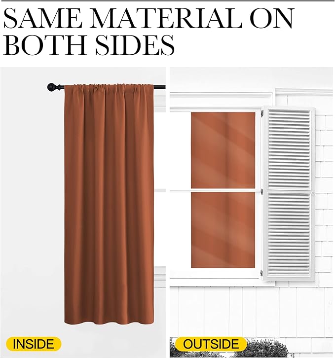 NICETOWN Blackout Curtains and Drapes - Thermal Insulated Solid Rod Pocket Blackout Draperies/Panels for Living Room, Bedroom (Burnt Orange, 1 Pair, 62 by 63 inches)