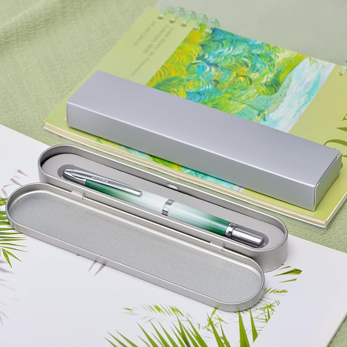 Jinhao 10 Press Fountain Pen with Box, Gradient Grass Green Retractable Fine Nib with Ink Converter Set (Silver Clip)