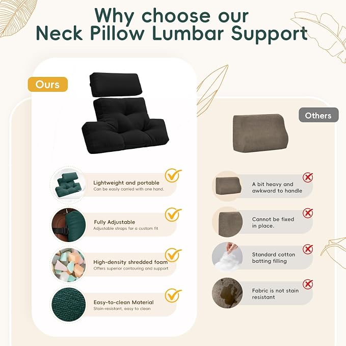 Neck Pillow Lumbar Support for Recliner, Soft and Fluffy Back Support Cushion for Chair with Adjustable Headrest Pillow, Back Rest Pillow for Office Chairs, Recliners, Sofa, Couch Pain Relief, Black1#