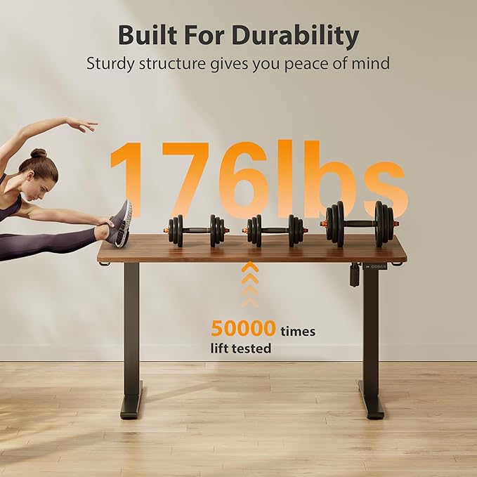Cubiker Standing Desk, 55x24 Inches Sit Stand Home Office Desk, Electric Stand up Desk, Adjustable Desk with Splice Board, Black Frame/Black Walnut Top