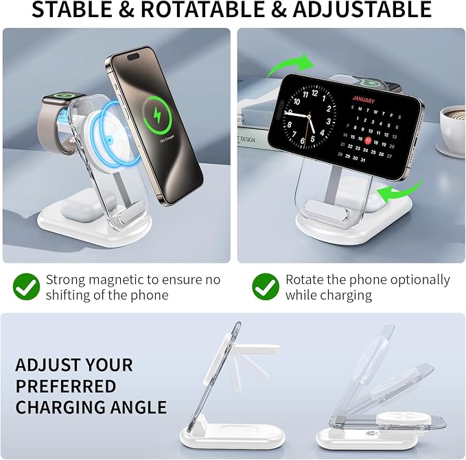 RYND 2026 Traveling Wireless Mag-Safe Fast Charging Station,Magnetic 3 in 1 Charger with Light for iPhone 16 15 14 13 12 Pro Max Plus,Apple Watch Series & Air pods 4 3 2 Pro-Gifts for Wife & Husband