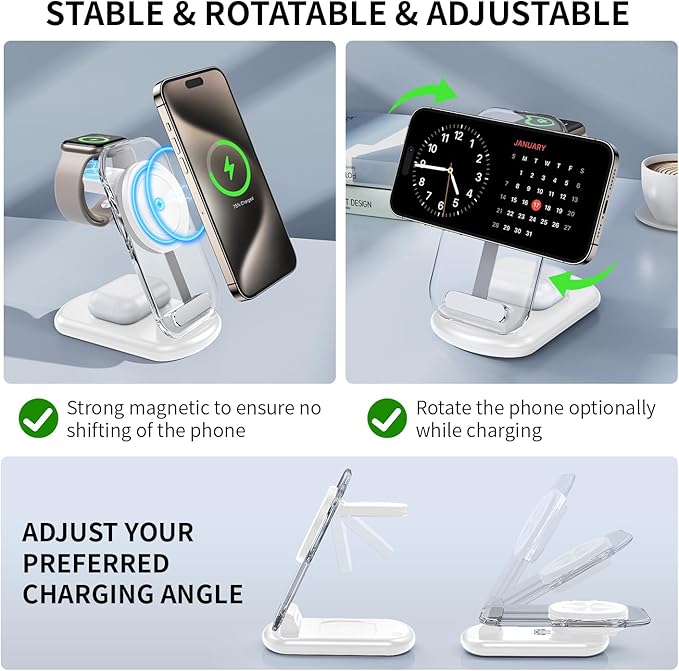RYND 2026 Traveling Wireless Mag-Safe Fast Charging Station,Magnetic 3 in 1 Charger with Light for iPhone 16 15 14 13 12 Pro Max Plus,Apple Watch Series & Air pods 4 3 2 Pro-Gifts for Wife & Husband