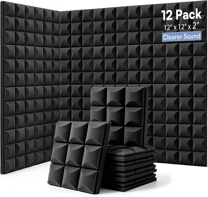 GUERRI 12 Pack Acoustic Foam Panels 12" x 12" x 2" Mushroom Design Sound Proof Foam Panels High Density Sound Absorbing Foam Echo Reduction for Wall, Home Studio, Recording & Gaming