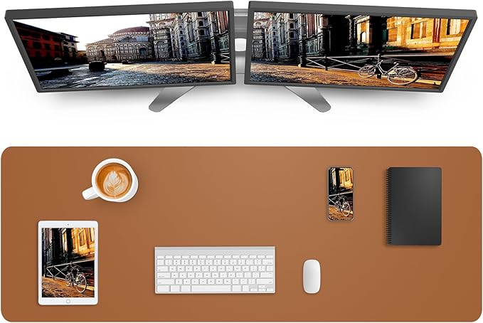 Leather Desk Pad Protector, Mouse Pad, Office Desk Mat, Non-Slip PU Leather Desk Blotter, Large Desk Mat, Waterproof Keyboard Mat for Office/Home/Decor (Light Brown, 55" x 17")