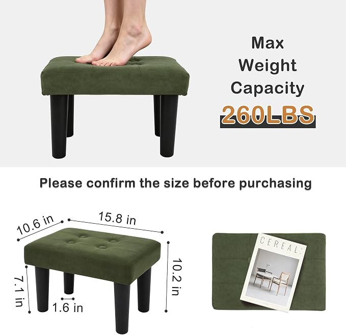 CAROLMADE Footstool Ottoman with Legs, Velvet Small Foot Rest Under Desk, Ottoman with Storage for Living Room, Bedroom, Entryway Green