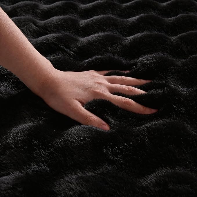 Black Rabbit Plush Rug 6'x9', Fluffy Faux Fur Shaggy Area Rug for Nursery, Kids Room Decor, Soft Fuzzy Carpet for Living Room, Bedroom, Teen Girls Room