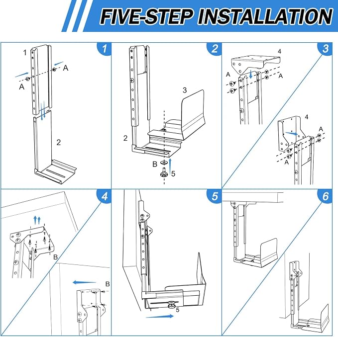 TooCust Heavy Duty Under Desk PC Mount & Full Tower PC Wall Mount - Adjustable Width 5.5" to 9.8", Height 11"-21" - Computer Tower Stand Under Desk & Standing Desk PC Mount, Black