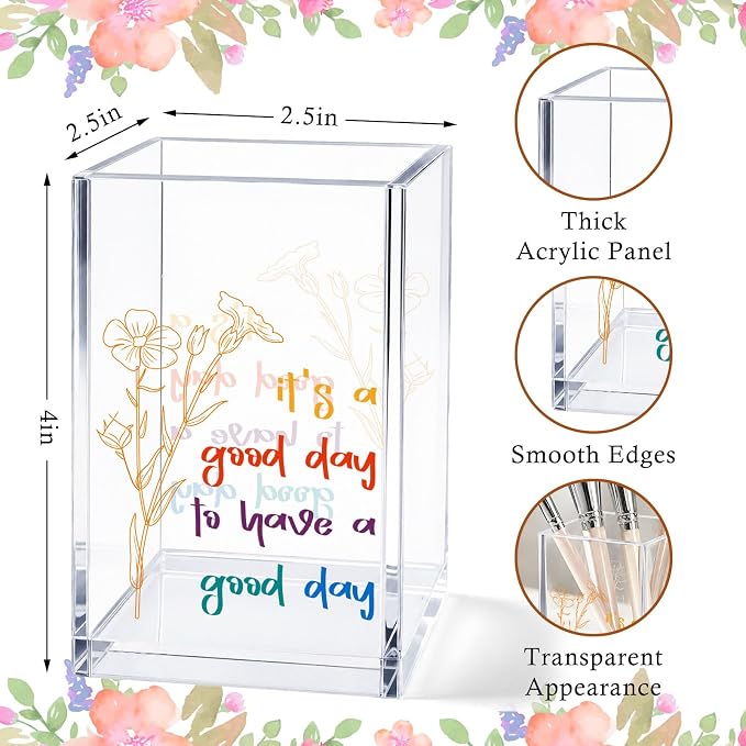 Acrylic Pen Holder Cup, Inspirational Little Reminders Desk Decor, Positive Affirmations Pencil Holder Organizer, Mental Health Gift for Women Coworker Friend